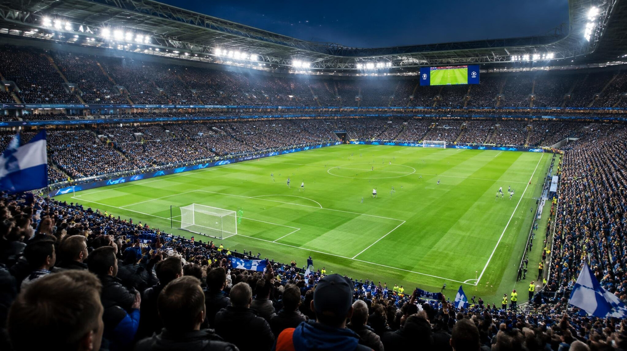Football stadium full of fans during a match