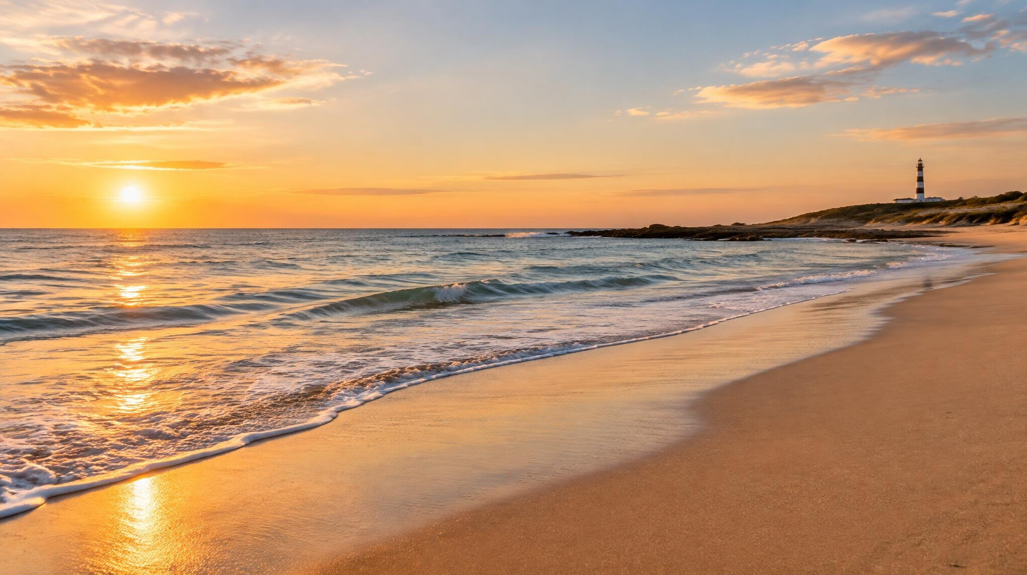 Tropical beach with clear water at sunset