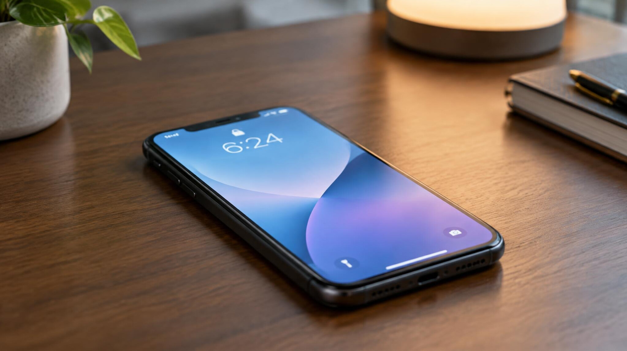 Smartphone lying on a table showing a screen
