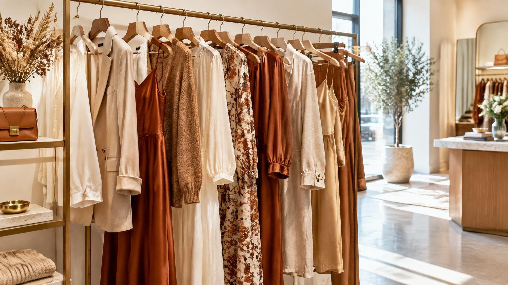 Fashion clothes hanging on a rack in a boutique